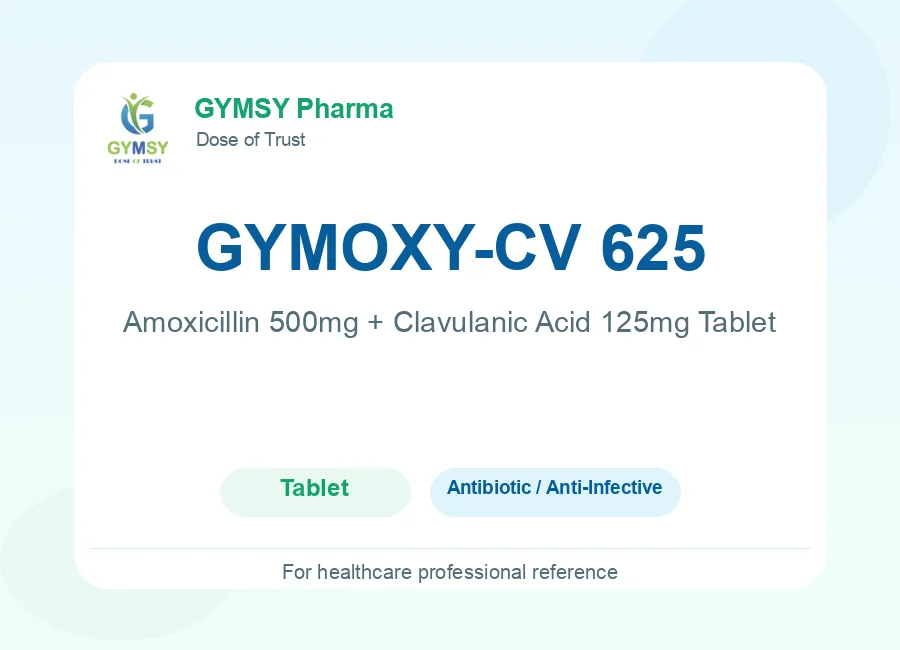 GYMOXY-CV 625 Amoxicillin 500mg + Clavulanic Acid 125mg Tablet by GYMSY Pharma