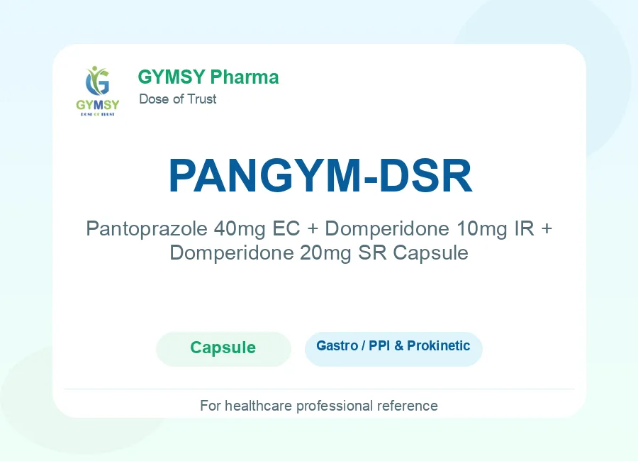 PANGYM-DSR Pantoprazole 40mg EC + Domperidone 10mg IR + Domperidone 20mg SR Capsule by GYMSY Pharma
